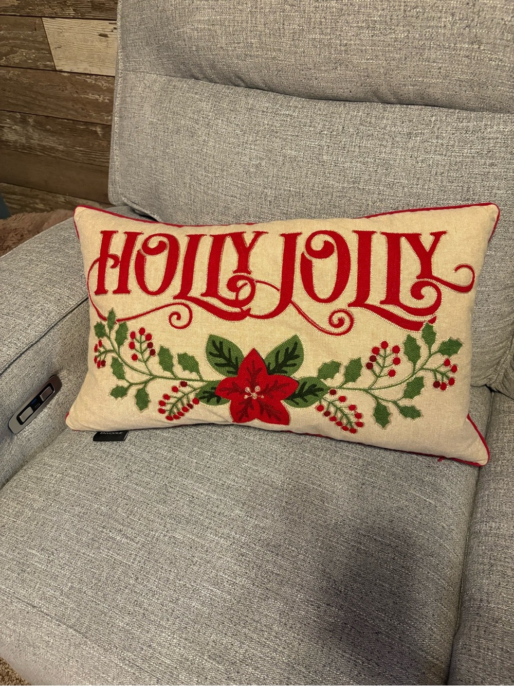 Envogue Red and Cream 'Holly Jolly' Holiday Decorative Pillow